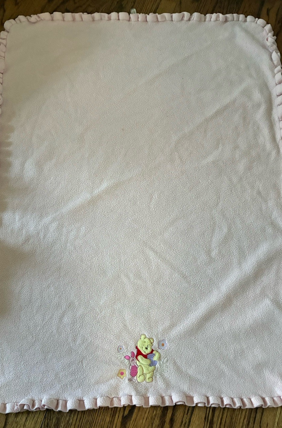 Vintage Disney Winnie The Pooh & Piglet Pink Sherpa & Ruffle Baby Blanket 39x30”