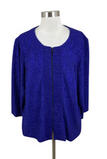 Alex Evenings NEW 2X Blue Sparkle Textured Zip Jacket Cocktail Cruise Dressy