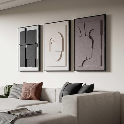 3D Textured Abstract Wall Art for Living Room, 3 Piece Modern Neutral Framed ...
