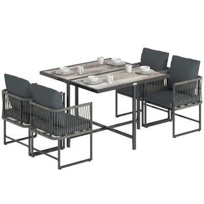 Polyrattan Gartenmöbel Set 5-teilig Platzsparend Sitzgruppe Tisch mit 4 Stühlen