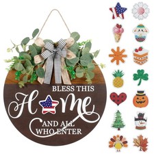 Interchangeable Seasonal Welcome Sign for Front Door, Rustic 12Inch, Brown