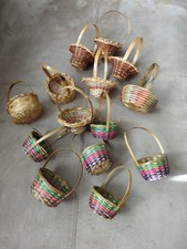 Lot of 14 Varied Small Woven Wicker Baskets W/ Handles Crafting Favors Vintage