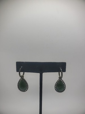 Vintage Earrings Pierced Hoop Drop Dangle Gold Tone Owl Green Stone Jewelry
