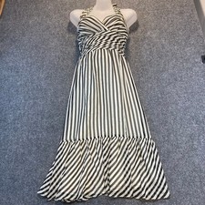 BCBG Maxazria Womens 6 Black White Striped Halter Maxi Dress Chiffon