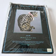 Museum of Fine Arts Boston Needlepoint Kit Cat With Bow 12" Wool Yarn 