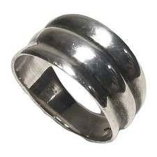 Sterling Silver 925 Ribbed Ring Band Size 7 1/2 Tapered Artisan Unisex Vintage