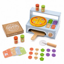 TookyToy Wooden Pizza Oven Playset Kids Pretend Kitchen Cooking Toy Set