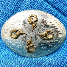 Cowboys Floral Scroll Belt Buckle Engraved Cowgirl Vtg Western Flair   .CVB122