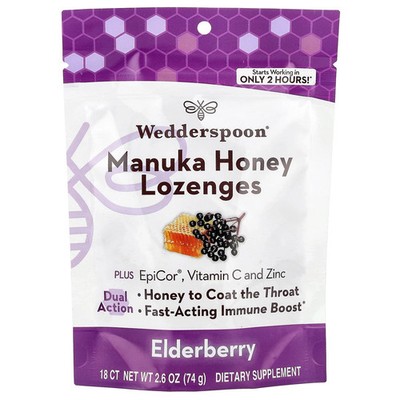 Wedderspoon Manuka Honey Lozenges, Elderberry, 2.6 oz (74 g)