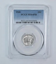 1940 Mercury Dime MS64 FB PCGS Blue Label