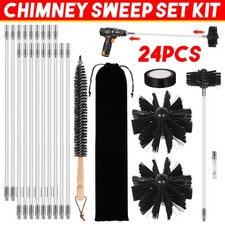24PCS Fireplace Chimney Sweep Kit Flexible Brush Rod Cleaning Accessories Kit