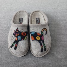 Haflinger Sassy Boiled Wool Cat Design Stone Gray Slippers Size 40 US 9.5