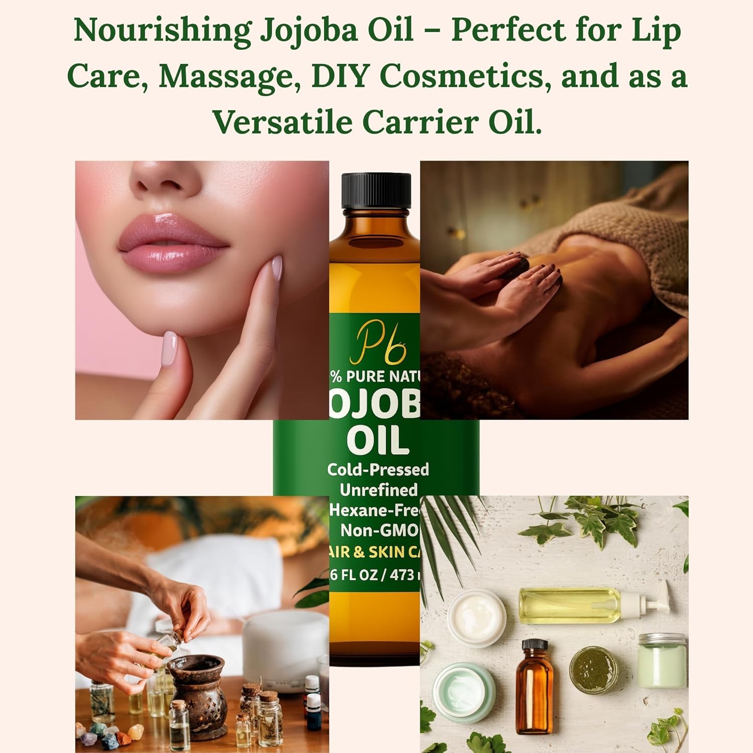 Organic Jojoba Oil 16 fl oz Glass Bottle w/ Pump, Cold-Pressed, Jojoba Oil Bulk