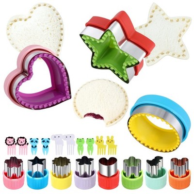 Sandwich Sealer Mold,3Pcs Bread Press,8Stainless Steel Cookie Cutters,Multicolor