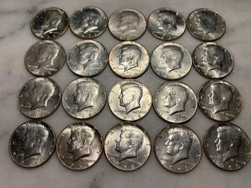 20 Kennedy 1968 D Half Dollars 40% Silver Very Good Condition # 27