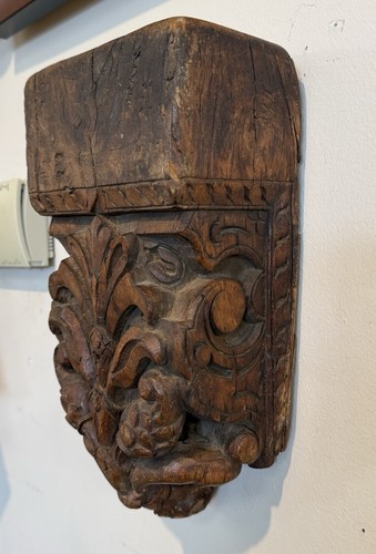 Stunning Architectural Antique Hand Carved Wooden Corbel Wall Pocket