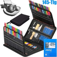 145-tlg Zeichen-und Skizzenset mit Buntstiften, Künstlerbedarf inklusive Skizzen