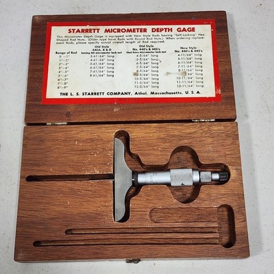 Starrett 440 Micrometer Depth Gage Wood Case Incomplete Missing Rods Machinist