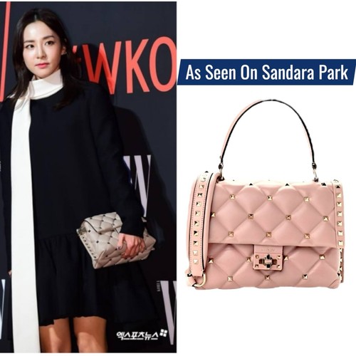 Valentino Garavani Candystud Medium Top Handle Leather Bag Rockstud Pink Women