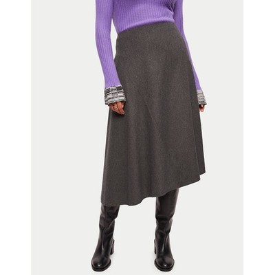 Jigsaw Damen Midirock UK 12 Grau Wolle mit Polyamid A-Linie Neu mit Etikett