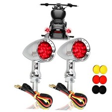 2pcs Chrome Bullet 15 LEDs Motorcycle Turn Signal Lights Front and Chrome 2