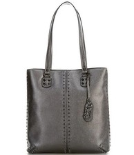 MICHAEL KORS Astor Large NS Tote GUNMETAL GREY Metallic Leather 498