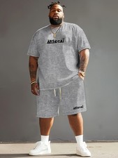 Men's Plus Size Textured Crew Neck T-Shirt and Shorts Set - Casual