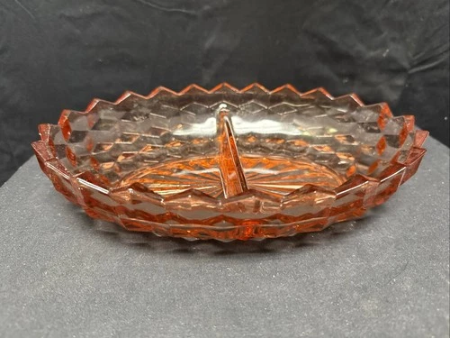 VTG Indiana Whitehall Colony Pink Depression Glass Divided Dish Cube Pattern