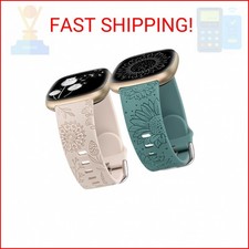 Minyee 2 Packs Floral Engraved Band Compatible with Fitbit Versa 4/Versa 3/Sense