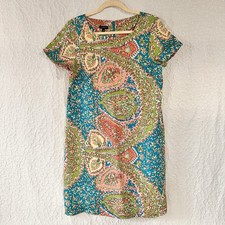 Talbots Dress Size 10 Paisley Silk Shift Square Neck Zip Back Blue Lightweight