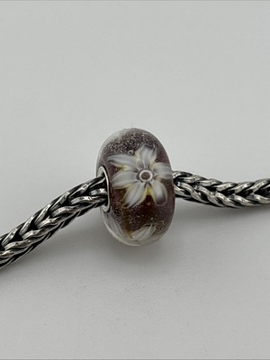 Authentische Trollbeads * weiße Seeanemone * lila Glitzer Sockel NEU #502