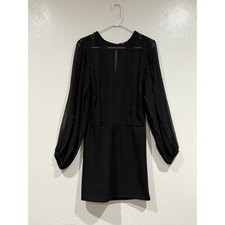 Zara Womens Black Sheer Ruffle Long Sleeve Mini Dress Size Small Cocktail Party