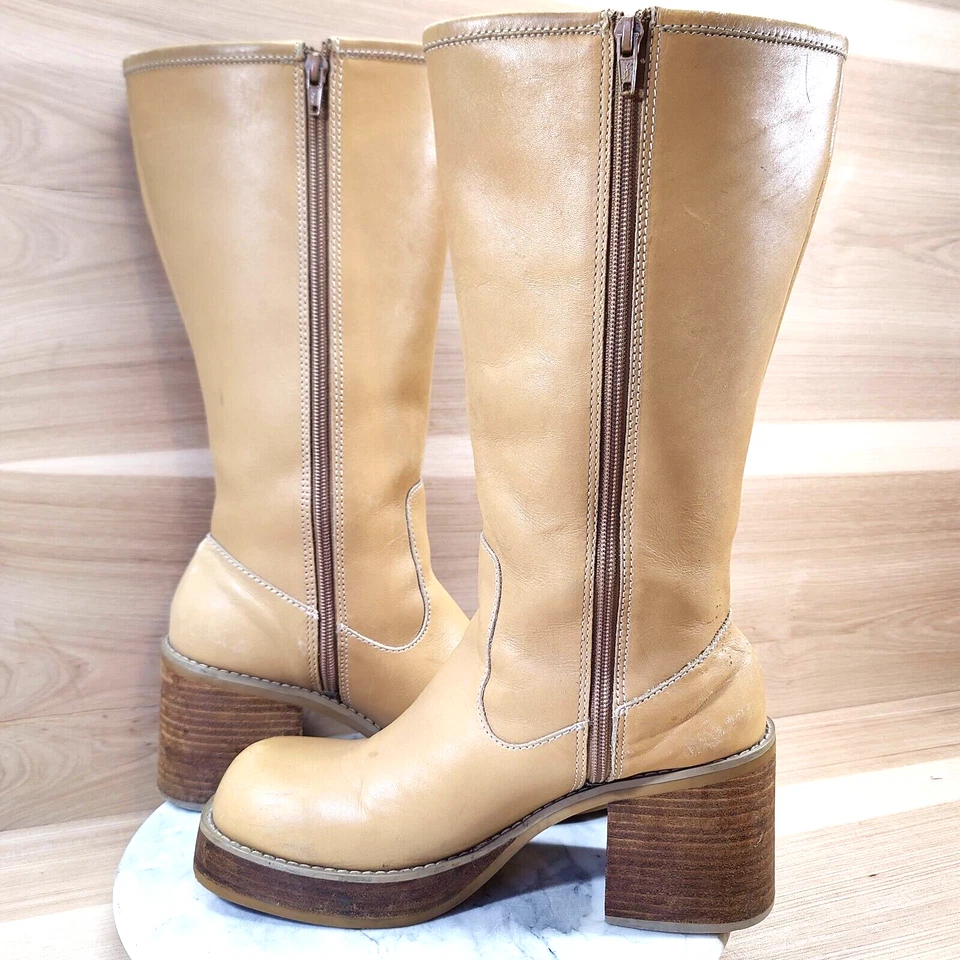 De Colección Y2K Frye Dorian Botas de Plataforma Mujeres 8.5 Beige Gruesas Puntera Cuadrada Cremallera Foto 3 de 4
