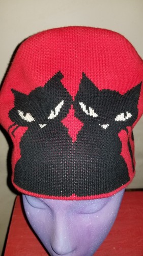 Rare Vtg 2003 Hot Topic Emily The Strange Black Cats Skull Cap Beanie Toboggan - Picture 2 of 7