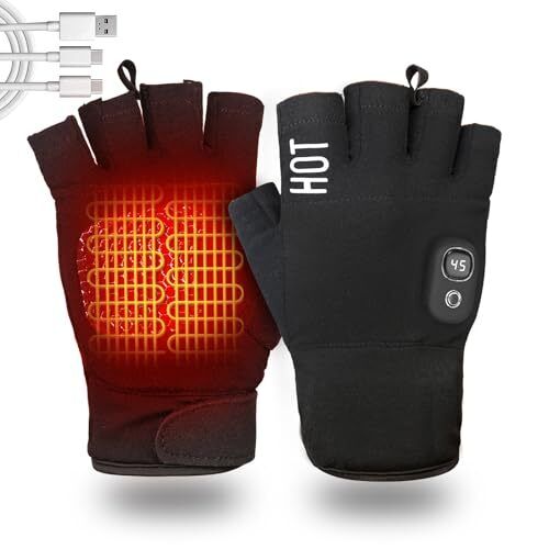 Electric Heated Fingerless Gloves for Men & Women - Rechargeable, Black - Picture 1 of 7