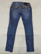 Miss Me Jeans Women's 27 Skinny Low Rise Embellished Flap Pockets Denim Blue