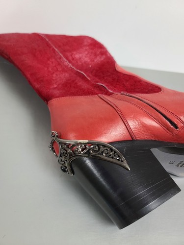 Gianmarco Lorenzi Womens Red Leather Cowhair Cowgirl Zipped Boots Size 38 Italy - Picture 17 of 19