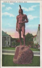 Postcard Statue Massasoit Plymouth MA 