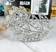 Rhinestone Wedding Headband, Handmade Silver Crown, Crystal Bridal Headpiece