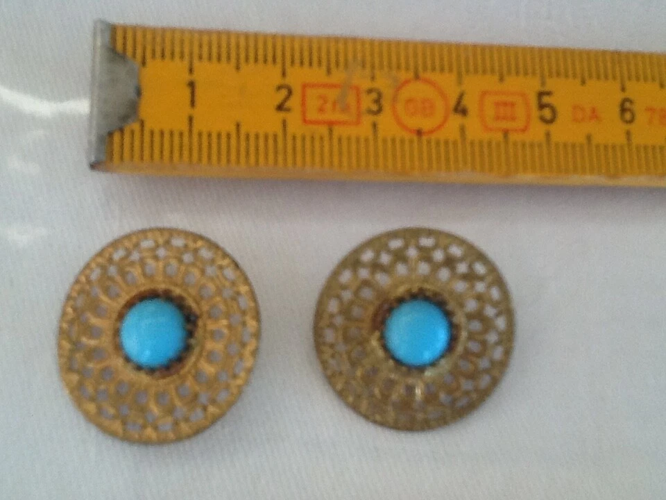 Lot De 2 Boutons Anciens En Céramique Turquoise - 20 Mm - Collection, Bijoux