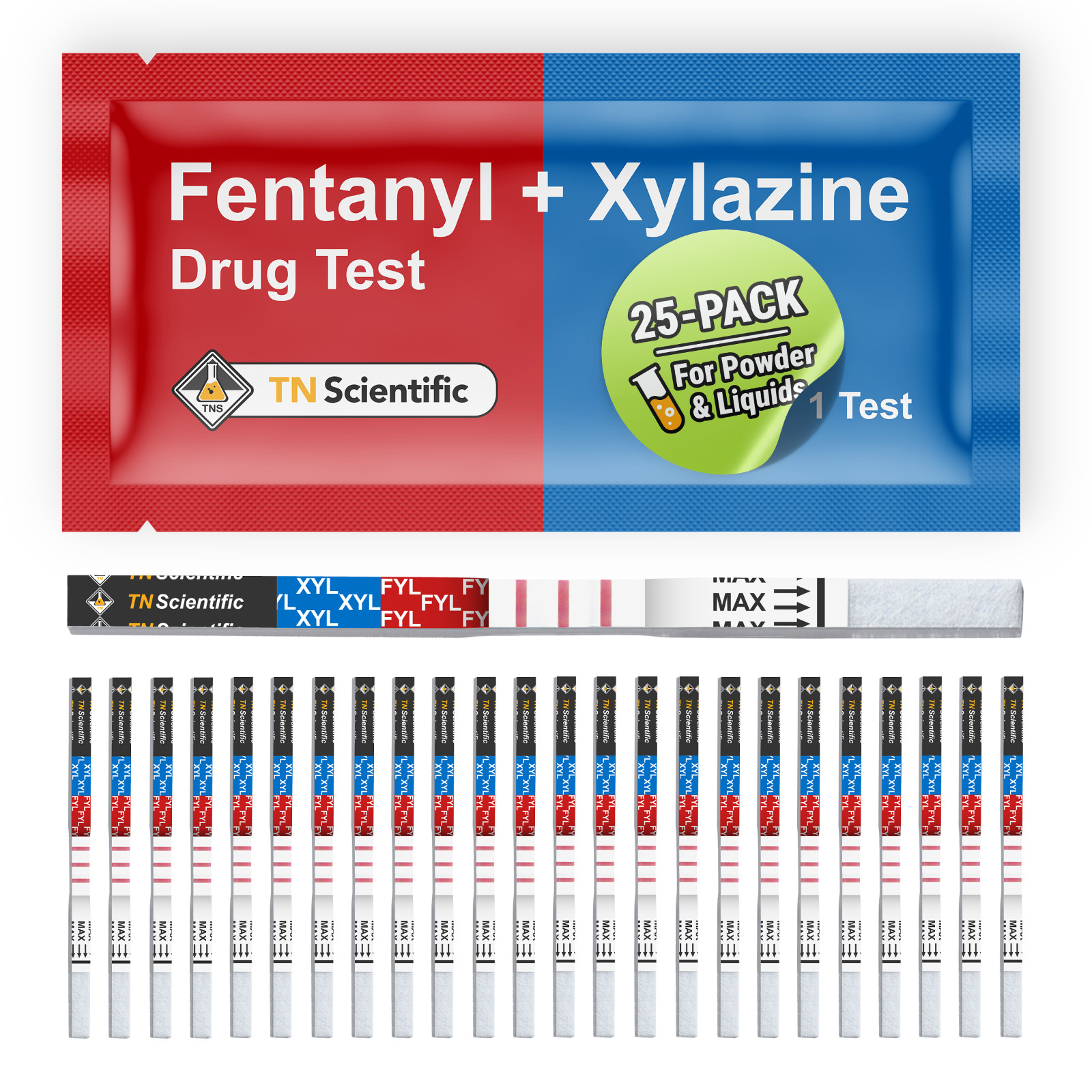 TN Scientific FYL & XYL Drug Test Strips [25 Pack] Powder, Liquid, & Urinalysis