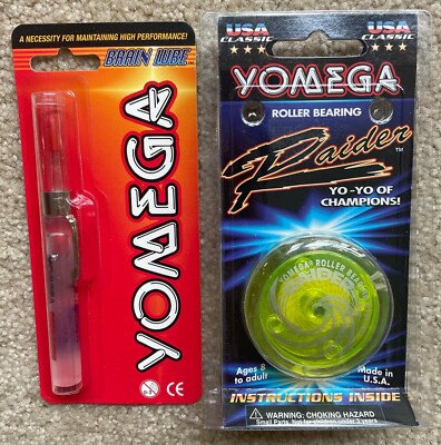 NEW FACTORY SEALED VINTAGE YOMEGA RAIDER NEON YELLOW YO-YO + BRAIN LUBE OIL PEN!