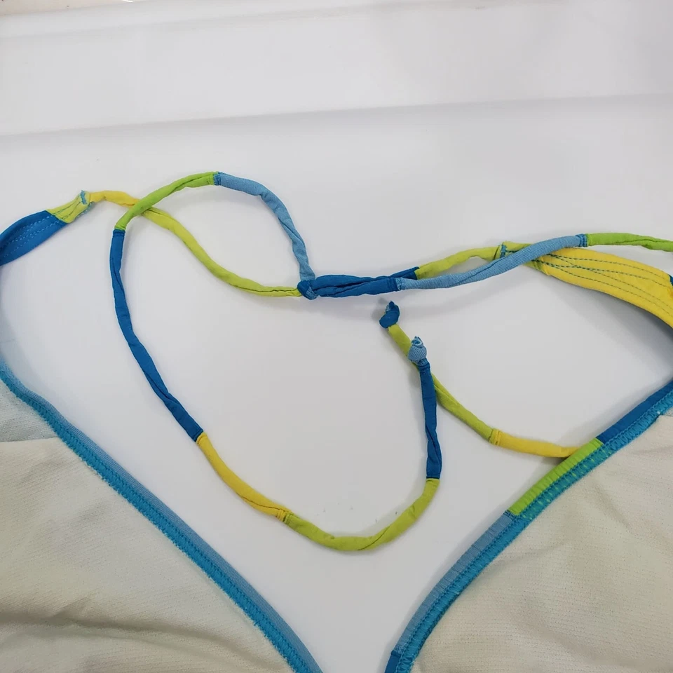 Tommy Hilfiger Women's Y2K Blue Green Colorblock Triangle Halter Bikini Top 10 - Image 4 of 4