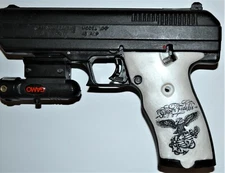 Hi Point JCP-40, JHP-45 pistol grips engraved Semper Fidelis on pearl plastic