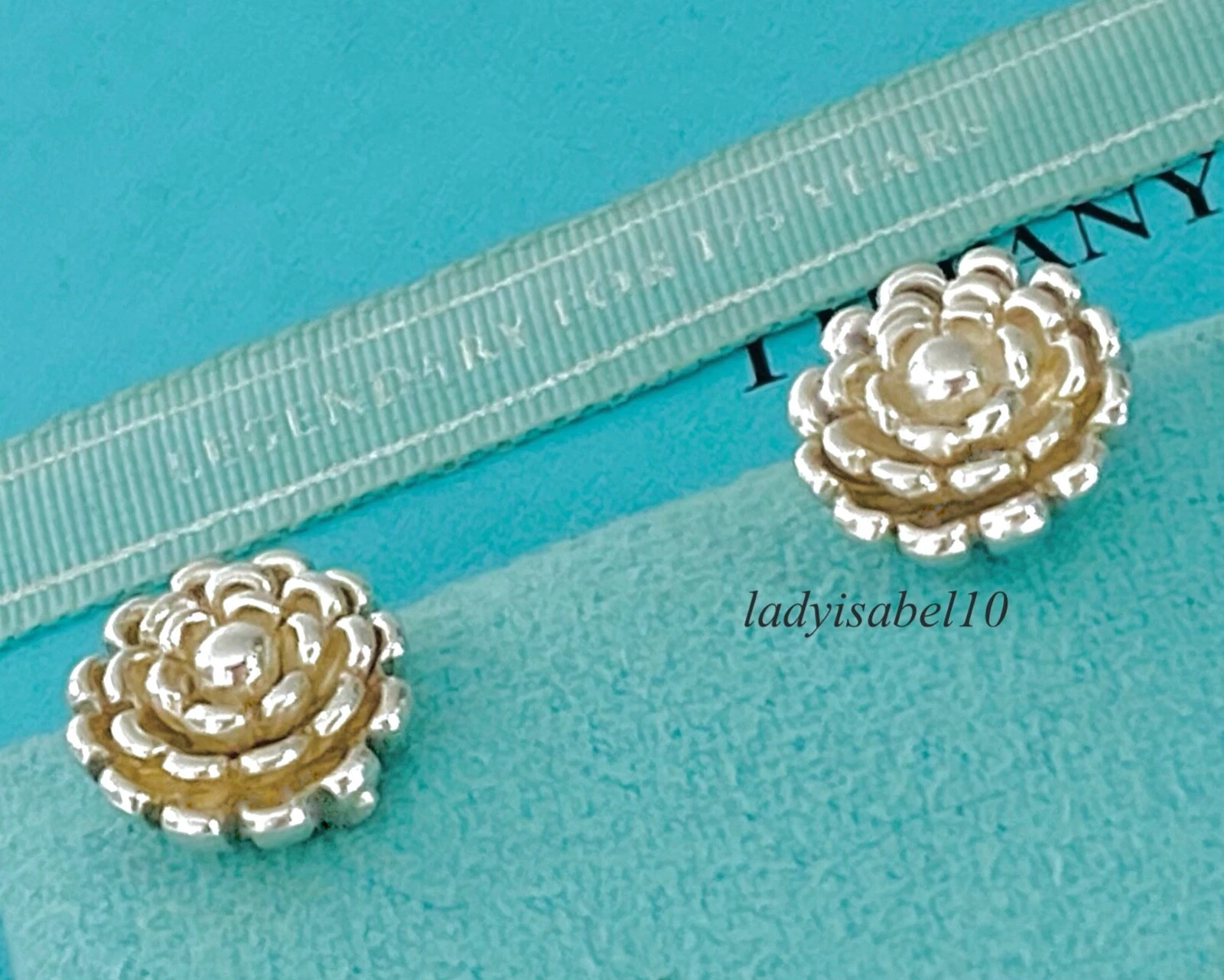 Tiffany & Co. Zinnia Flower Petal Stud Earrings Sterling Silver Gift w/ Box Rare