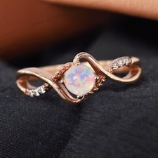 925 Sterling Silver 5 mm Round Shape Natural opal Ring Cubic Zirconia Ring