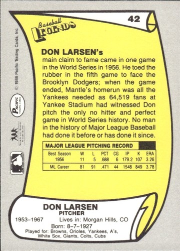 1988 and 1989 Pacific Baseball Legends MLB Set Break #1-#220 — You Choose! - Picture 85 of 441
