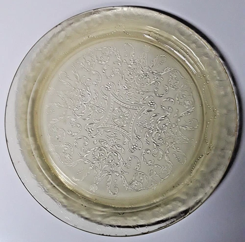 Vintage federal glass madrid amber depression glass cake plate 11.5''