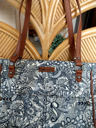 Sakroots Metro 2 Handle Tote Bag Navy and White Durable Purse Coated Canvas Bag - Picture 2 of 7