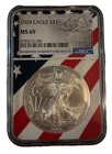 2004 $1 AMERICAN SILVER EAGLE NGC MS69 USA FLAG CORE HOLDER